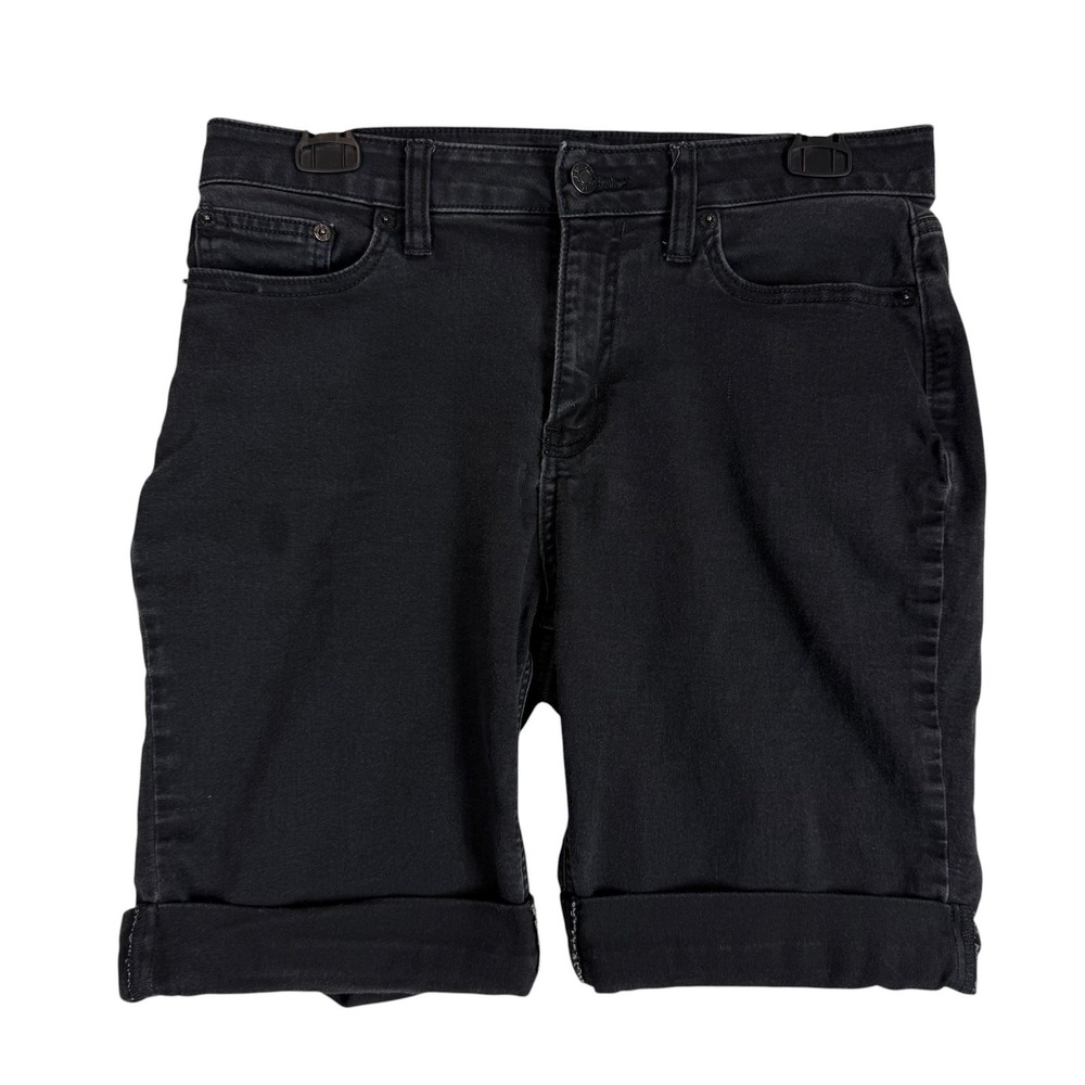 DKNY JEANS‎ Shorts Womens 10 Black Bermuda Denim Cuffed 7 Inseam Stretch Casual